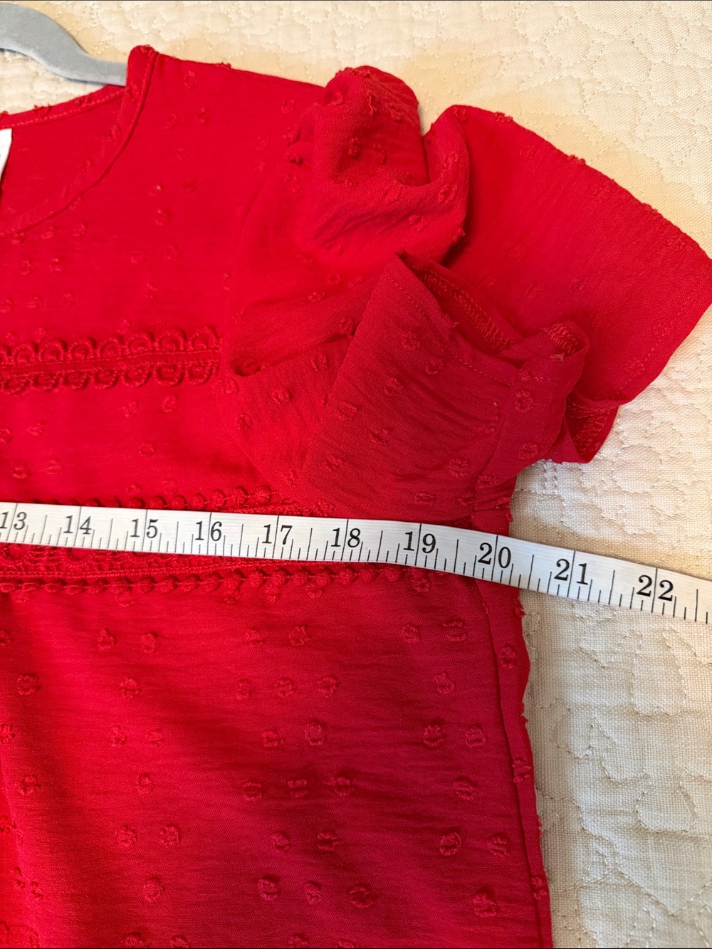 Falechay Women’s Size Medium Bright Red Eyelet Babydoll Short Bell Sleeve Blouse - Picture 7 of 8